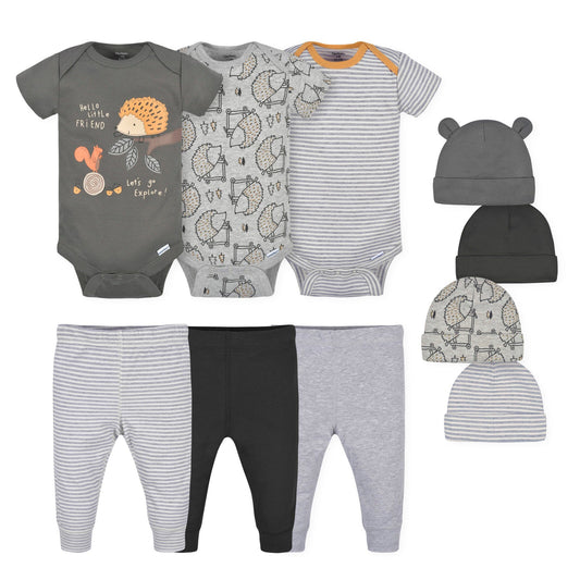 10-Piece Baby Boys Hedgehog Onesies® Bodysuits, Pants, and Caps Set